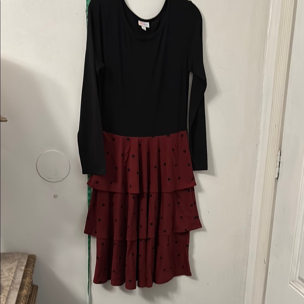 LuLaRoe Black and Burgundy Polka Dot Midi Dress